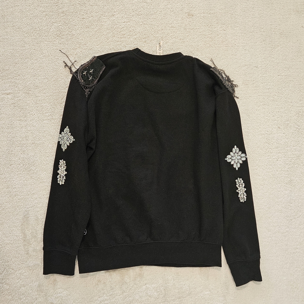 Bobby Carr Black Embellished Crewneck Sweatshirt Size S Crystals Whimsigoth - Picture 9 of 10